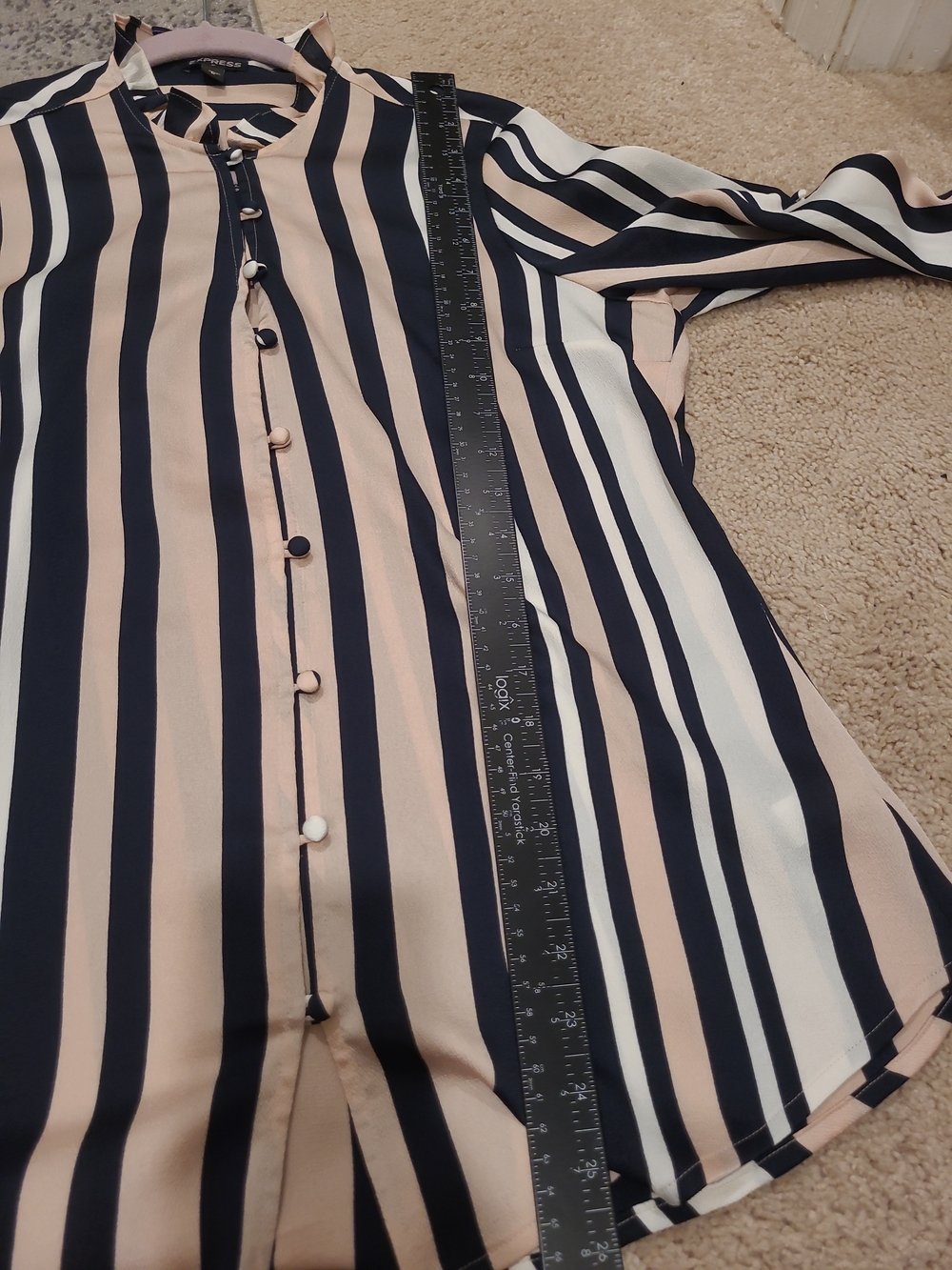 Express Womens Medium Pink/black Striped Button Up Blouse Long Sleeve - Picture 10 of 11